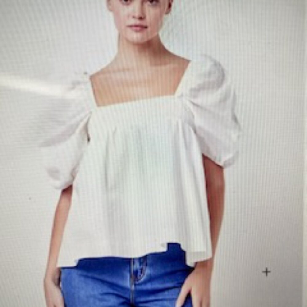 LINEN RUCHED SLEEVE TOP - Picture 8 of 8